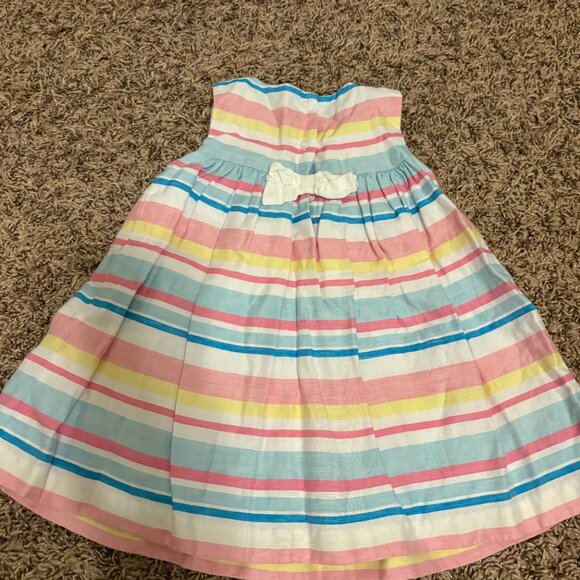 Janie and Jack Striped Dress 18-24 Months Linen Blend Lined Bow Buttons Gathered - Picture 3 of 3
